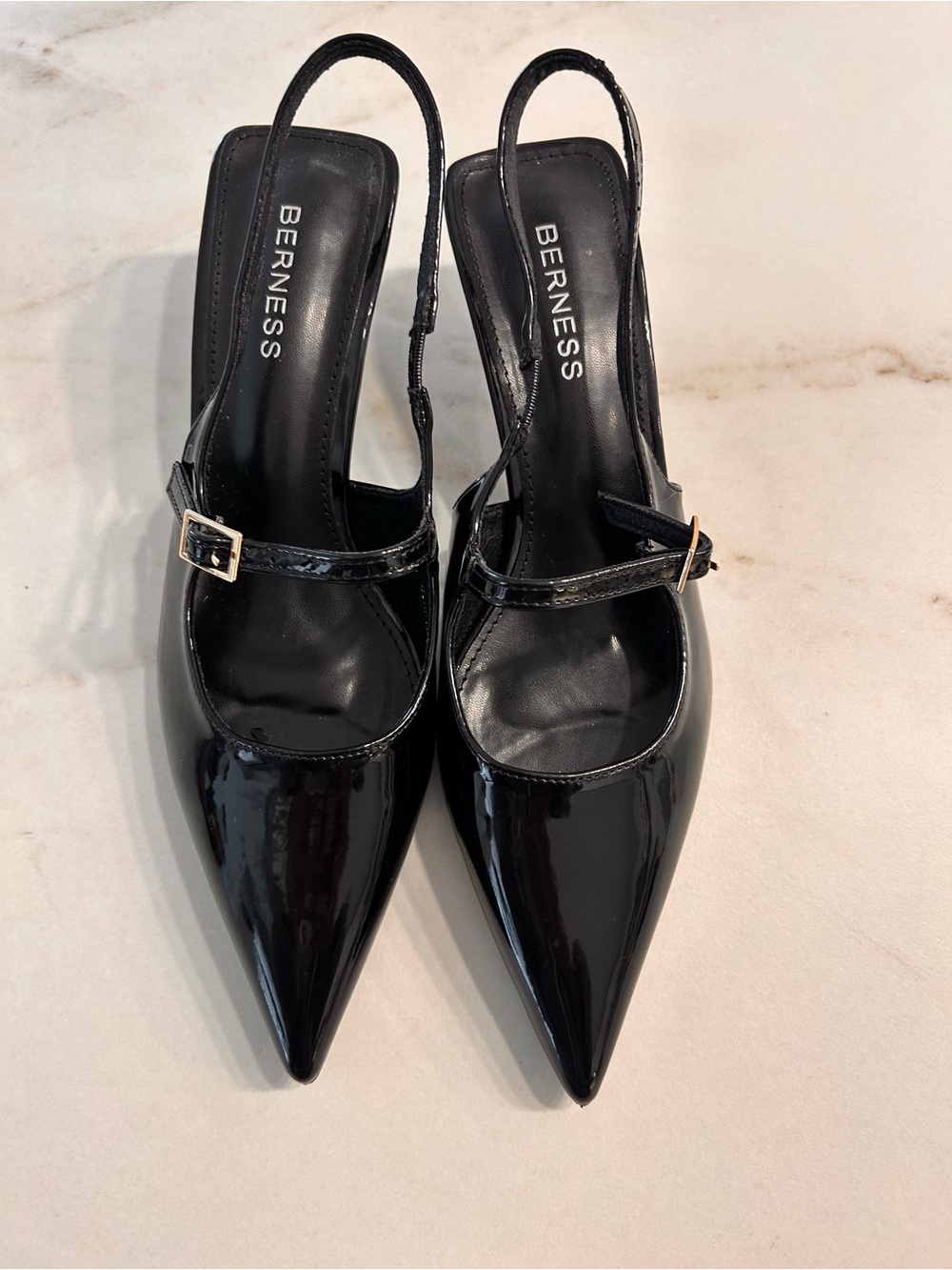 Black Patent Pointed Slingback Pumps